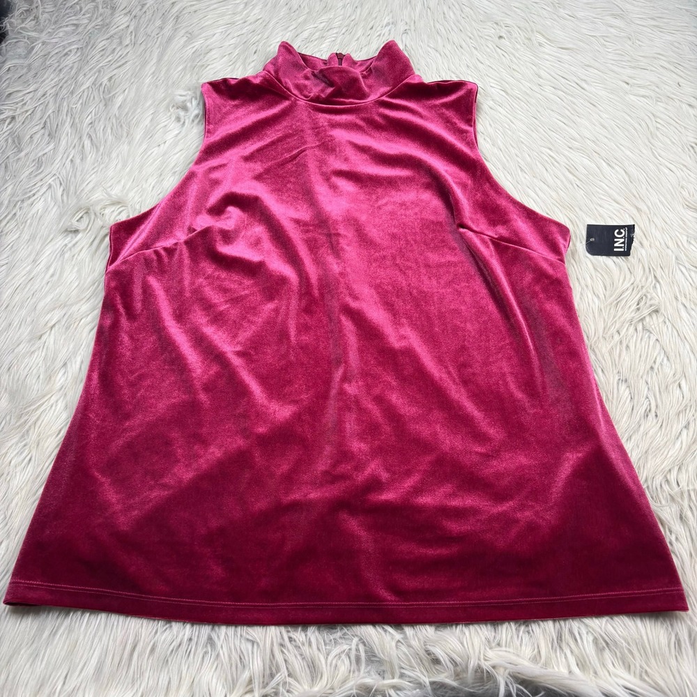 NWT INC International Concepts Women's XL Pink Velvet Mock Neck Sleeveless Top
